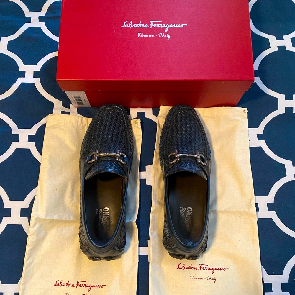 Ferragamo blue leather loafers 9EE